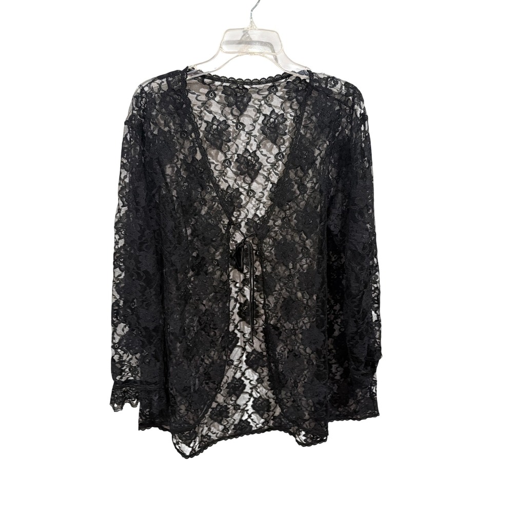 Intimate Attitudes Black Floral Lace Sheer Tie Front Ruffle Cuff Witchy Goth